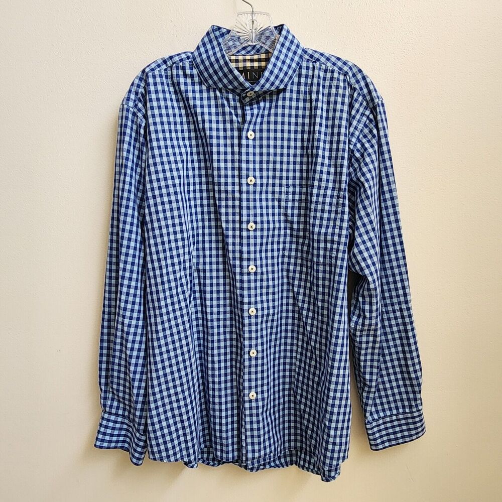 Mine Shirt Men's XL Blue Casual Button Up Check Contrasting Underlining Classic